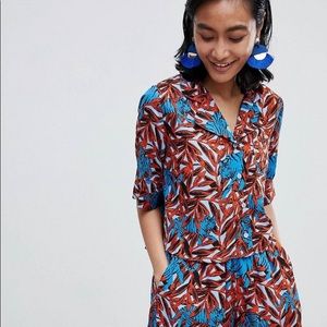 Monki leopard print button down crop top